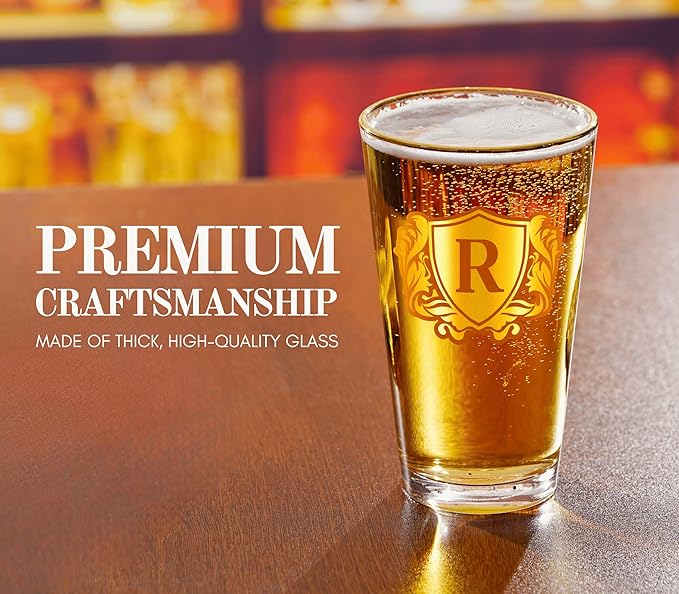 Onebttl Personalized Pint Glass for Men, Custom Alcohol Gifts for Beer Lovers, Unique Birthday, Christmas Gifts for Him, Dad, Husband, Boyfriend, A