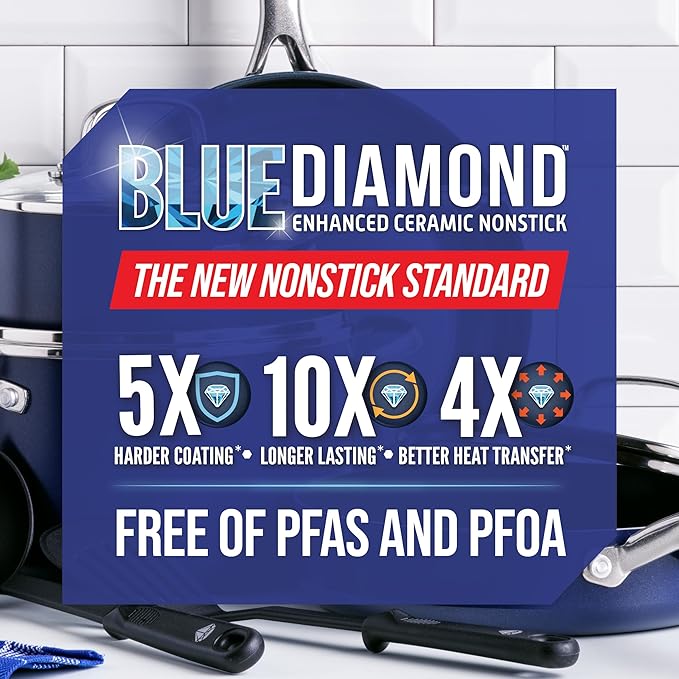 Blue Diamond Hard Anodized 8" 10" & 12" Diamond Infused Healthy Ceramic Nonstick Frying Pan Set, PFAS-Free, Stainless Steel Handle, Dishwasher & Oven Safe to 600F, Durable Cookware, Gray
