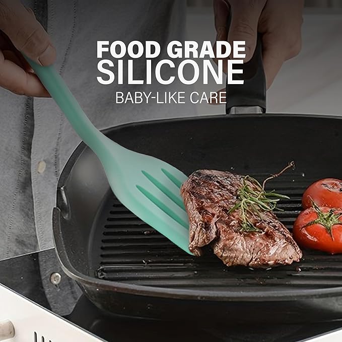 Kitchen Silicone Utensil Set | 12Pcs Silicone Cooking Utensils Set | Food Grade Safety Silicone Kitchen Tools | Heat Resistant | Nonstick Utensils | Dishwasher Safe (Aquamarine)