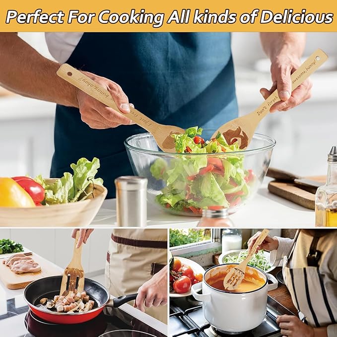 5PCS Rabbit Wooden Cooking Spoons Kitchen Decor Rabbit Gifts for Women Men Rabbit Lovers Birthday Gifts Party Favors Housewarming Wedding Bamboo Cooking Spoons for Everyday Use