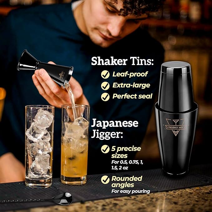 Elite Mixology Bartender Kit 20-Piece Boston Cocktail Shaker Set for Mixing with Stand- Indestructible Bar Accessories Bartending Kit, Cocktail Bar Set, Bartender Set, Bonus Recipe Cards Bar Tools