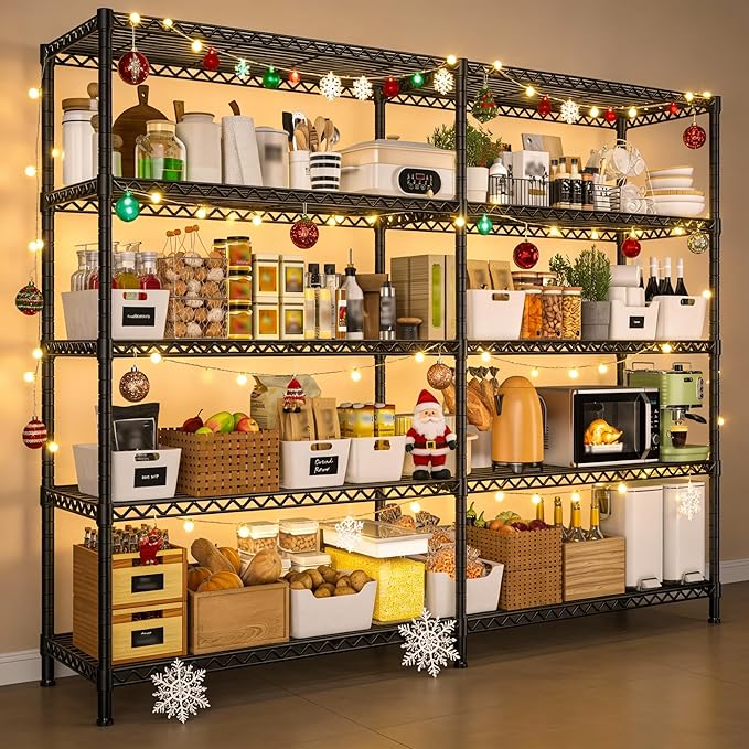 REIBII 73''W Storage Shelves Load 1650 LBS Metal Shelving 5-Tier Wire Shelving Unit, Adjustable Heavy Duty Metal Shelves Wire Shelf for Pantry Kitchen Industrial Garage, 17.7" D x 73" W x 71" H