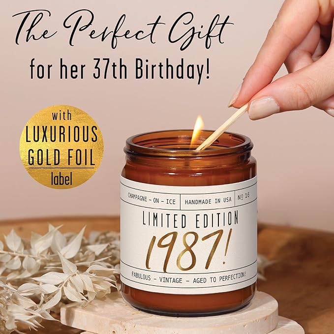 37th Birthday Gifts for Women - 'Limited Edition 1988' Soy Candle, w/Champagne on Ice I 37 Birthday Gifts for Women I 37th Gift for Her Ideas I 9oz Reusable Jar, 50Hr Burn, Made in USA