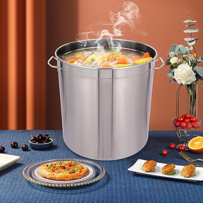 98L/103.5Qt Commercial Large Stock Pot with Lid,Nickel Free Stainless Steel Cookware Healthy Polished Stockpots, Induction Soup Pot for Cooking Home Use