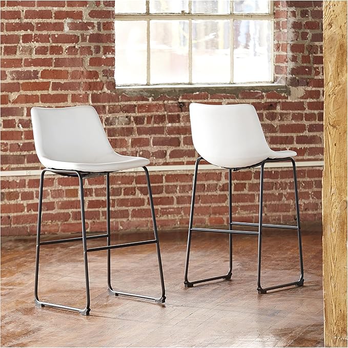 Signature Design by Ashley Centiar Urban Industrial 28.75" Pub Height Bucket Seat Barstool, 2 Count, White