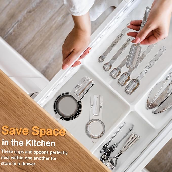 Stainless Steel Measuring Cups & Spoons Set for Cooking and Baking, Nesting Measuring Cups Measuring Spoons for Measuring Dry or Liquid Ingredients, Kitchen Gadgets, 13Pack
