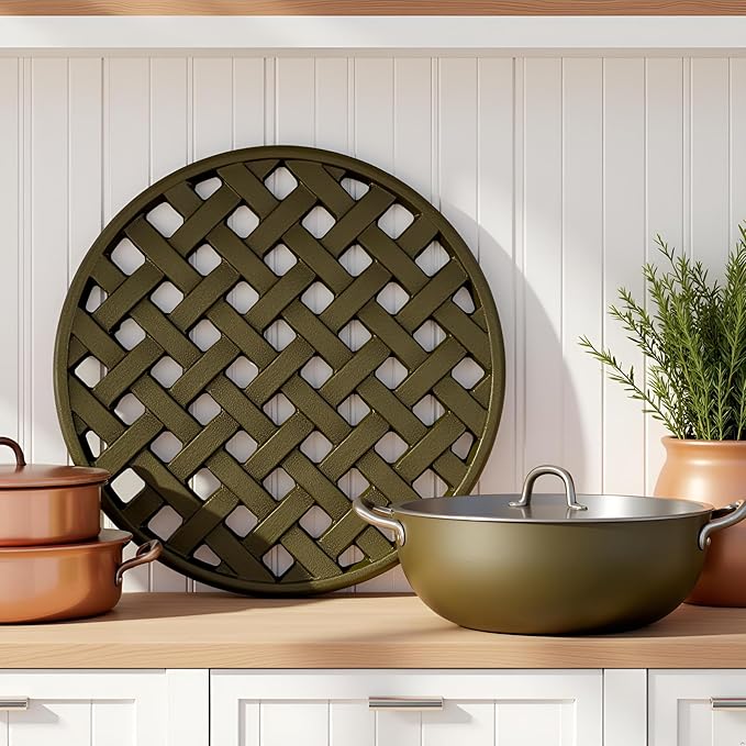 Big Kitchen x Old Mountain Exclusive Refined 8 Inch Cast Iron Trivet Weave Design Heavy-Duty Heat-Resistant Hot Plate Stand for Kitchen Countertop Dining Table Cookware Protection