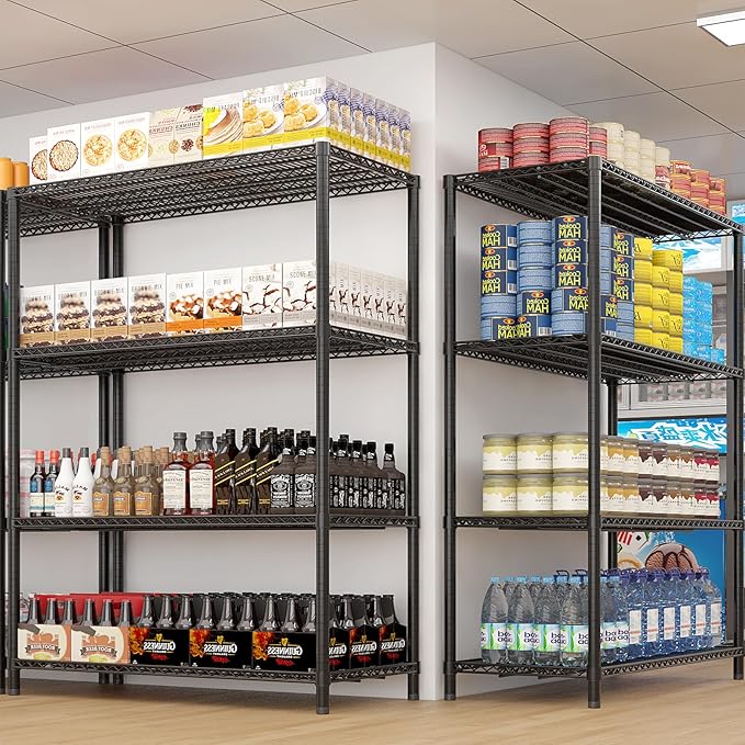 2500LBS Metal Storage Shelves 55"W Wire Shelving Unit with Wheels 4-Tier Wire Shelving Rack Commercial Adjustable Garage Shelving Heavy Duty Storage Rack for Pantry, Kitchen (4-Tier, 55''x24''x76")