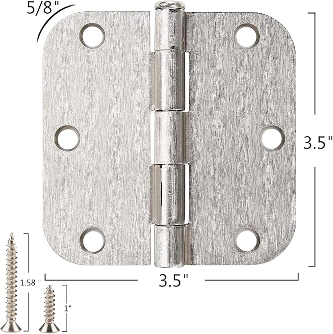 42 Pack Rounded Door Hinges Brushed Nickel 3.5 inch x 3-1/2", 5/8" Radius Heavy Duty Steel Iron 3 ½"Hinge for Doors, Interior Room,Outdoor Window,Constructition Hardware Kit Home Decor Essentials