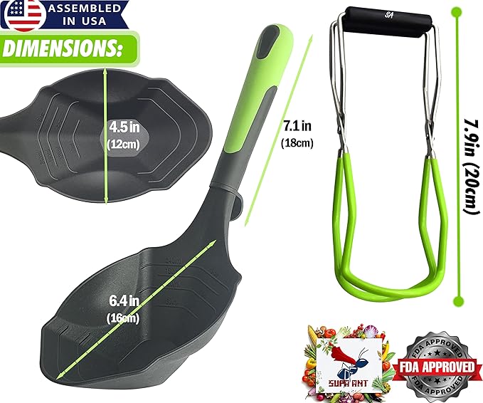Supa Ant Canning Jar lifter and Canning Ladle Scoop Tools, Canning Supplies, ½-Pint Capacity 500F (Assembled in USA)