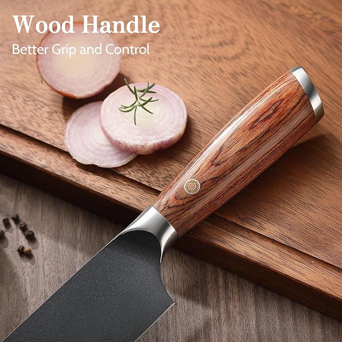 Kitchen Knife Set with Magnetic Holder, 4 Pieces Japanese High Carbon Stainless Steel Chef Cooking Knife Set, Ultra Sharp Professional Chef Santoku Utility Knives (Black)
