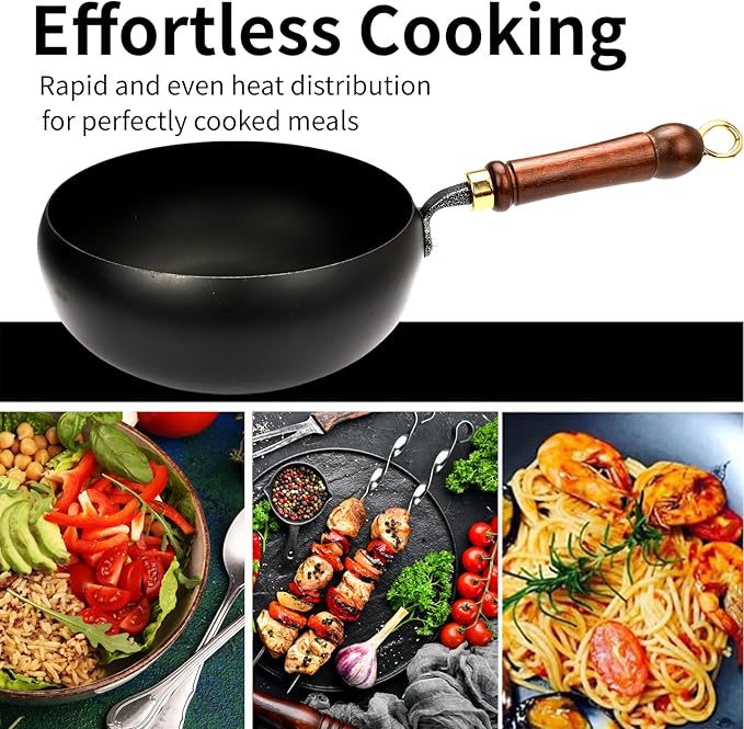 Suntuup Japanese Iron Pan, Uncoated Iron Pan, 11 Inch Suntuup japanese iron frying pan Non-Stick IronPan for Cooker Gas Stir Fry Pans with Lid Spatula Durable and Rust-Free (Glass Lid, 11.02in)