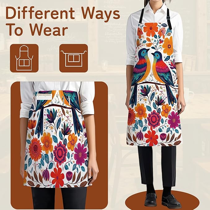 Apron with Pockets for Women, Adjustable Kitchen Cooking BBQ Chef Apron, Gifts for Mom Birthday, or Holidays
