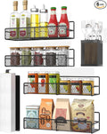 DTUQTX Spice Rack Wall Mounted 6 Pack: 100% Metal & Strong Adhesive Spice Organization for Kitchen Cabinet/Pantry Door, No Drill Hanging Seasoning Organizer with Paper Towel Holder, Utensil Caddy