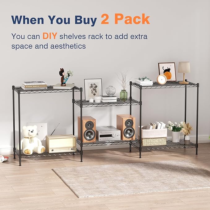 3-Tier Wire Shelf Rack,24" Dx14 Wx 30" H,Wire Metal Shelving with Lockable Wheels,Height Adjustable Storage Sranding Shelves for Kitchen,Living Room,Laundry,Office,Pantry,Studio,Black