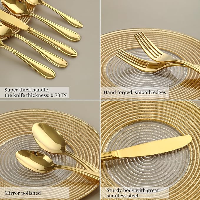 Gold Silverware Set, 20 Piece Flatware Cutlery Set for 4,18/0 Stainless Steel Utensils,Mirror Polished Modern Tableware for Home & Kitchen Dining Wedding, Party