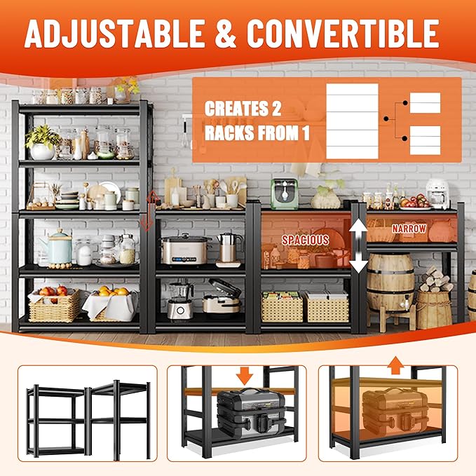 Metal Garage Shelving Unit, Heavy Duty 2-Tier Adjustable Storage Rack,22'' Steel Shelving, 1200 lbs Capacity, Industrial Shelves for Heavy Tools and Equipment, Ideal for Garage, Basement