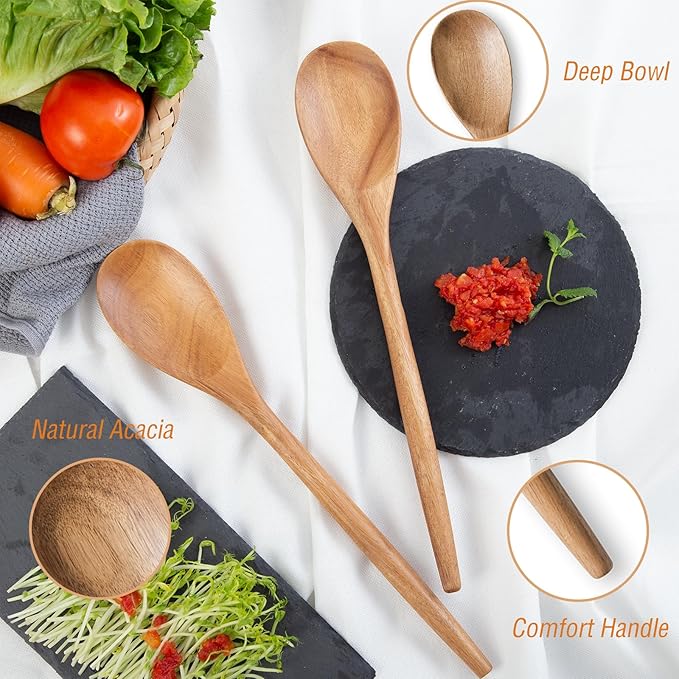 GinSent 2PCS Wooden Spoons for Cooking14 Inch Cooking Wooden Spoons Comfort Grip Wood Spoons Cooking Kitchen Utensils for Stirring Scraping Flipping, Serving,Non-Stick Cookware Corner spoon & Spoon