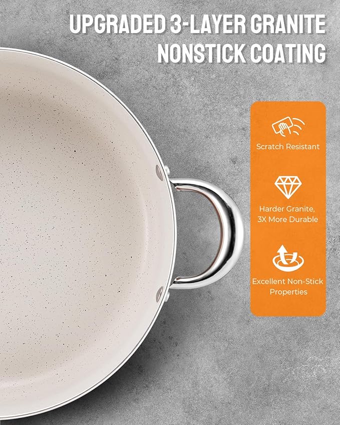 BEZIA Large 8 Quart Nonstick Cooking Pot with Lid, Induction Stock Pot, Soup Pot for All Stovetops, Non-toxic and Oven Safe, PFOA PFAS Free, Golden