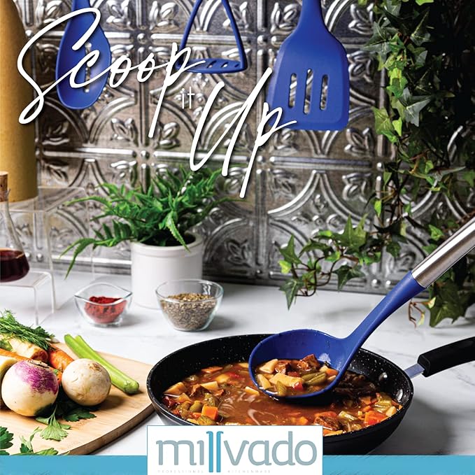 Soup Ladle, Blue Nylon & Stainless Steel, 13 Inch, Modern, Plastic Free, 1 Piece