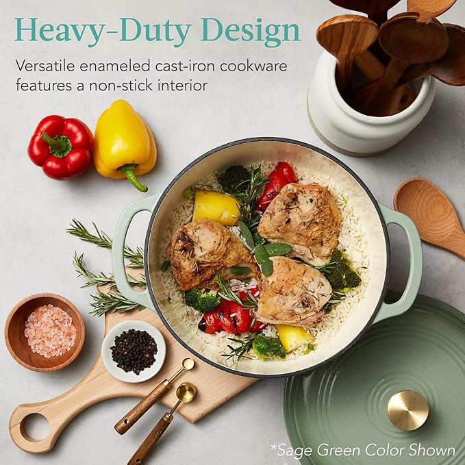 Best Choice Products 7.5 Quart Enamel Cast-Iron Round Dutch Oven, Family Style Heavy-Duty Pre-Seasoned Cookware for Home, Kitchen, Dining Room, Oven Safe w/Lid, Dual Handles - Chocolate Ganache