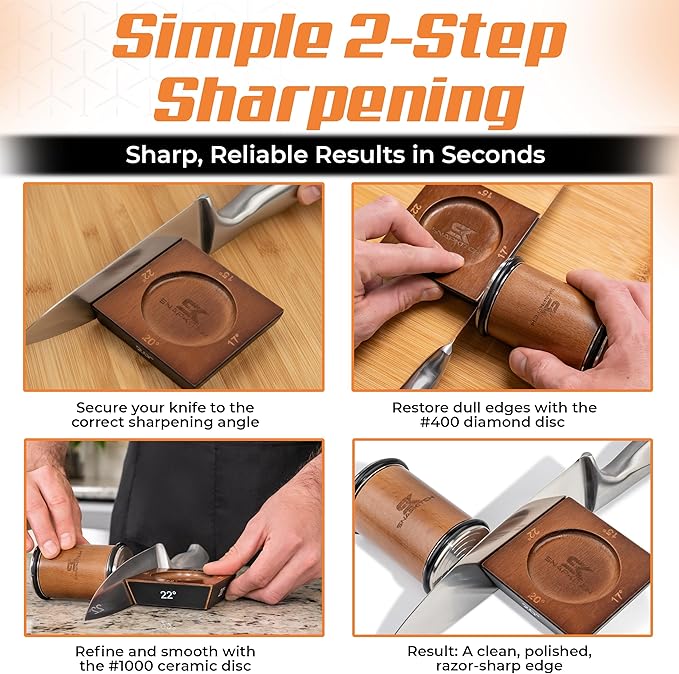 Rolling Knife Sharpener Kit - Diamond & Ceramic Sharpening Discs, 4 Angle Magnetic System with Zipper Storage Bag - Professional Wheel Sharpener Tool Set for Kitchen Knives Christmas Gift