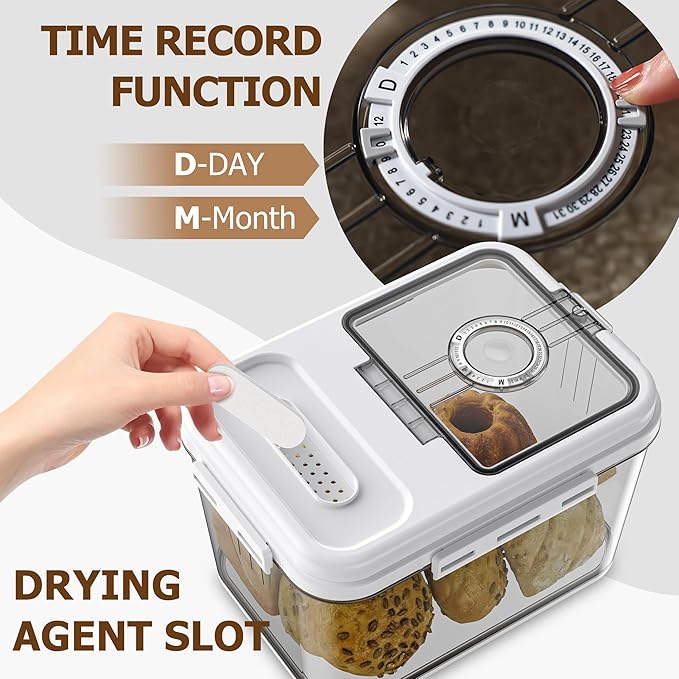 Bread Box For Kitchen Countertop, Airtight Bread Storage Container, Bread Keeper For Homemade Bread, Cookies, Cereal, Fruits, 10L White.