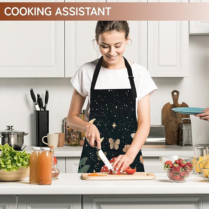 Cooking Apron for Women and Men,Adjustable Chef Bib Apron with 2 Pockets, Water and Oil Resistant for Kitchen Use