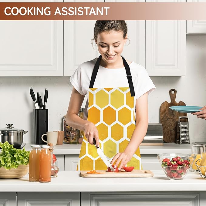 Cooking Apron for Women and Men,Adjustable Chef Bib Apron with 2 Pockets, Water and Oil Resistant for Kitchen Use