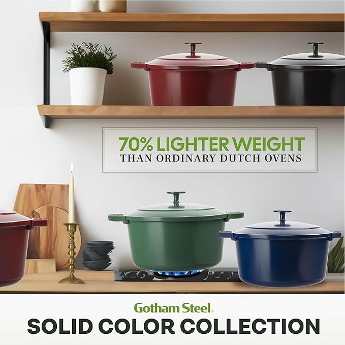 Gotham Steel 5 Qt Lightweight Dutch Oven Pot with Lid & Holders, Ceramic Non Toxic, Oven Safe & Even Heat Retaining Dutch Oven for Bread Baking Sourdough, Soup, Casserole, 70% Lighter than Cast Iron