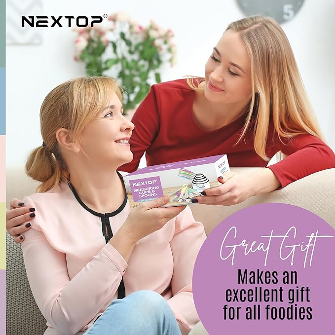 Nextop 14-Piece Stainless Steel Measuring Cups and Measuring Spoons Set with All Stackable Sizes and Leveler for Dry Ingredients, Complete Set for Kitchen & Baking Measuring Tools (Purple Set)