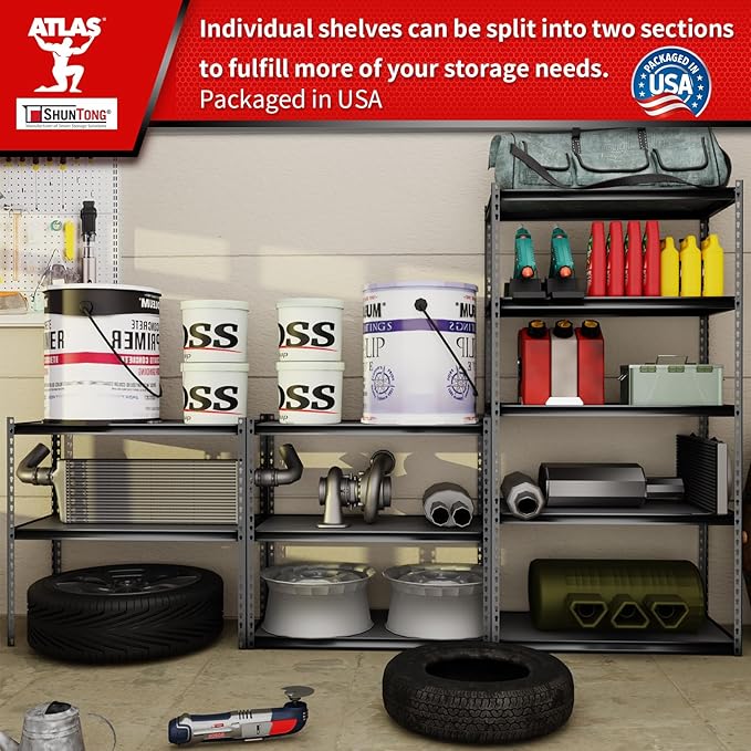 The Atlas 36" W Laminated Heavy Duty Metal Shelving Unit 4000 Lbs Boltless Garage Storage Shelves Utility Rack Shelf Warehouse Pantry Shed 36" W x 18" D x 72" H, Black