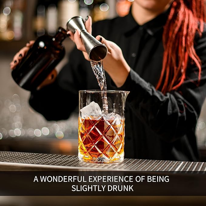 24 Oz Cocktail Mixing Glass Stirring Glasses for Whiskey Cocktail Mixing Shaker Glass Martini Old Fashioned Crystal Bar Set 700ml 2PCS