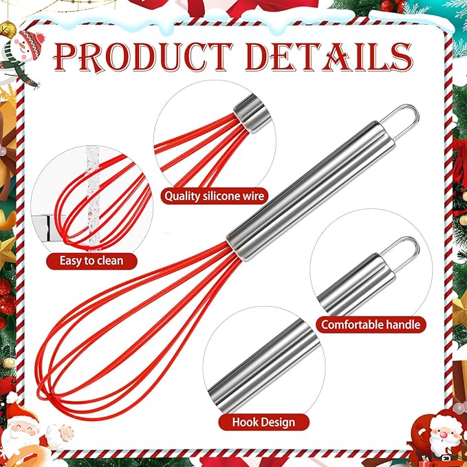 16 Sets 10 Inch Christmas Whisks Gifts with Ribbons Greeting Cards Bags,Christmas Red Green Silicone Whisks For Cooking,Egg Beaters Cooking Supplies For Xmas Candy Holder Neighbor Employee Gifts