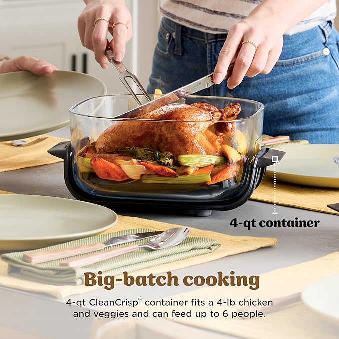 Ninja | Air Fryer | Crispi 4-in-1 Portable Cooking System | 4QT & 6 Cup Glass Containers, Crisper Plates & Storage Lids Included | Microwave, Freezer & Dishwasher Safe | Ginger Snap | FN101GD