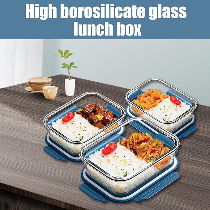 Glass Food Storage Containers 5 Pack,Three Sizes Glass Meal Prep Containers with Snap Lock Leakproof Lids,Lunch Box for Microwave,Freezer,Oven and Dishwasher