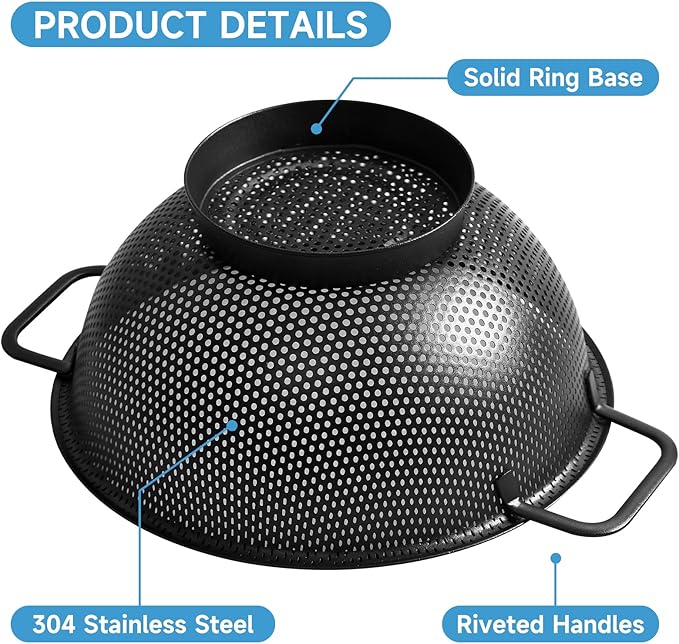 Black Colander for Kitchen, 5QT, Stainless Steel Pasta Strainer with Handle, Pasta Strainer for Fruits Vegetables Cooking Food, Dishwasher Safe