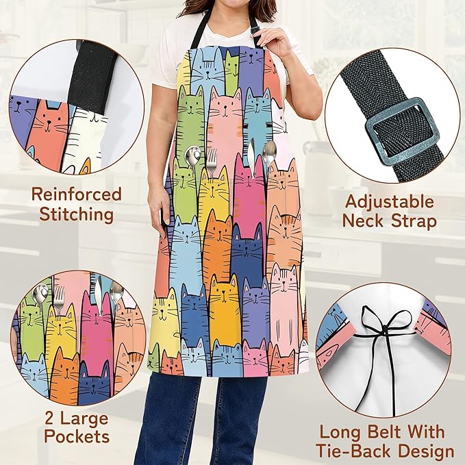 Cooking Apron for Women and Men,Adjustable Chef Bib Apron with 2 Pockets, Water and Oil Resistant for Kitchen Use
