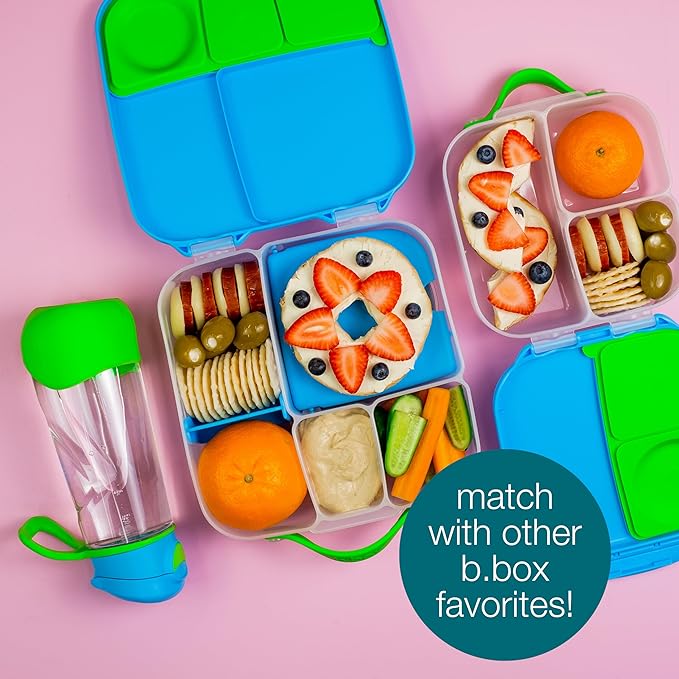 b.box Kids Lunch Box – 4 compartments (2 Leak-proof) Bento Box with Cold Pack & Removable Divider Reusable Snack Containers with Lids, Snack Box for Toddlers & Older Kids 8 1/2 cups (Strawberry Shake)