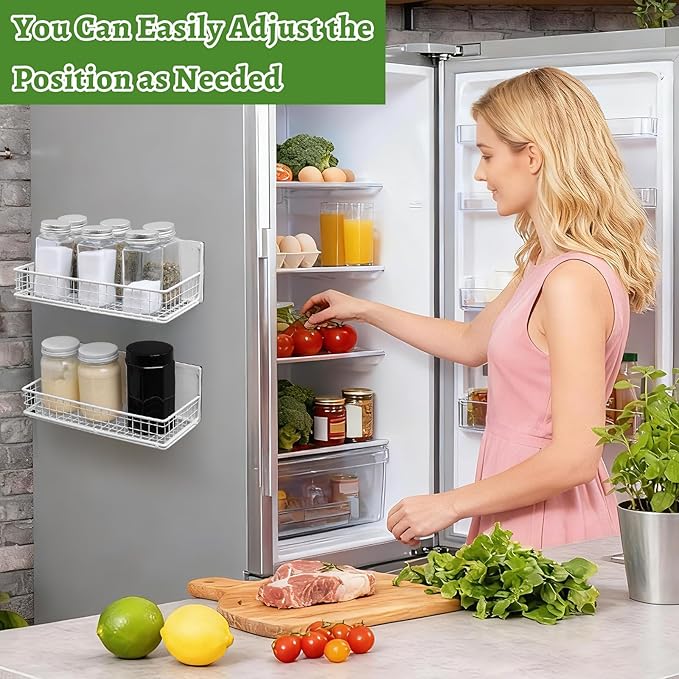 2 Pack Magnetic Basket for Fridge, Magnetic Spice Rack for Side of Refrigerator, Small Magnet Wire Bin Basket Fridge Shelf Organizer Kitchen Classroom Whiteboard Pantry Office Storage, White