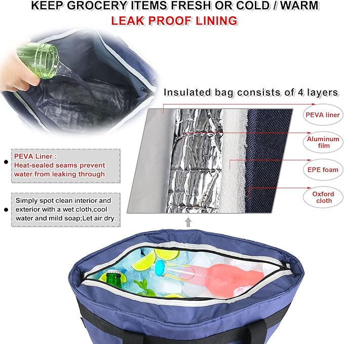 BeeGreen Cooler Bag Soft Leakproof Insulated Tote with Zipper for Beach Travel Grocery