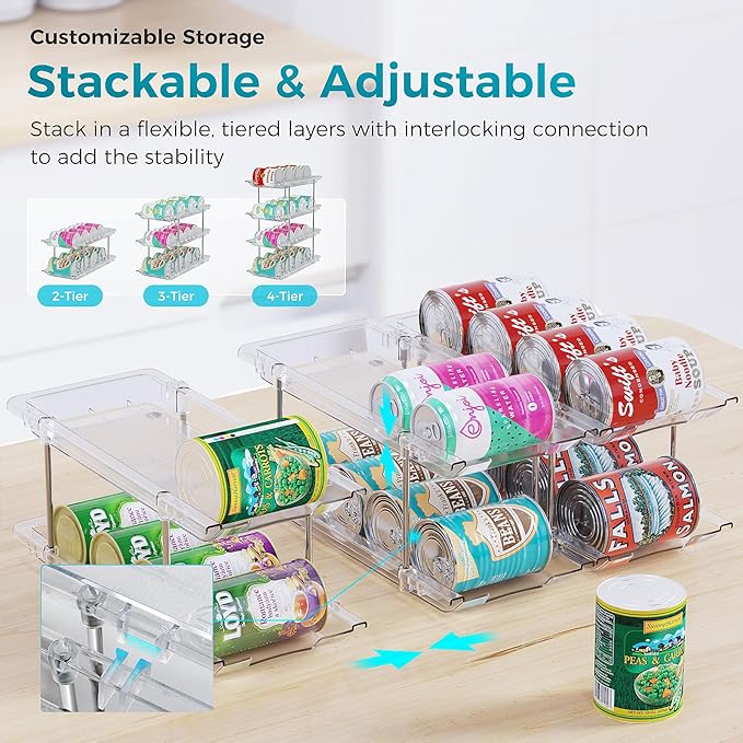oylik Can Organizer for Pantry, 4 Tiers Can Storage Rack, up to 48 Cans Food Holders for Fridge, Cabinet and Pantry Organization