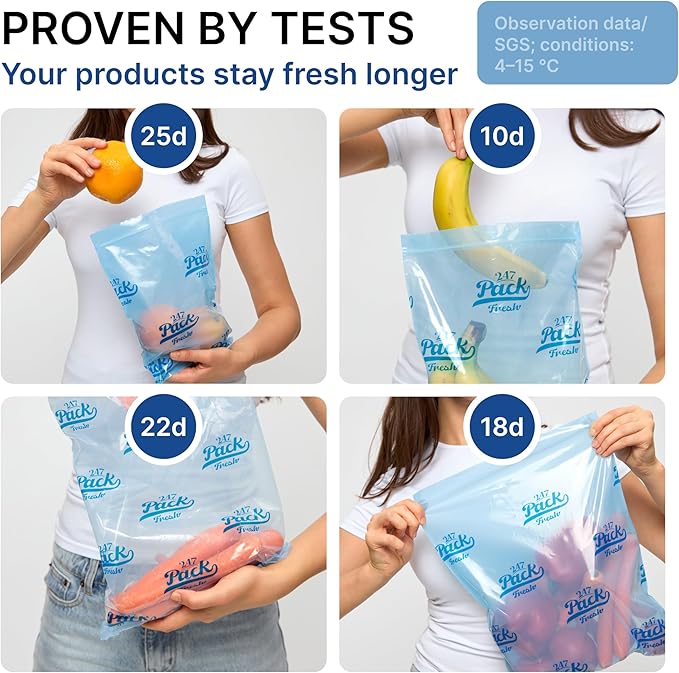Freshpack 247 Food Bags Roll – Tear-Off Bags on a Roll, Reusable, Helps Keep Food Fresh up to 3× Longer – Biodegradable, BPA-Free, UV-Shielded, SGS Tested - 10×14 inches (1 gallon)