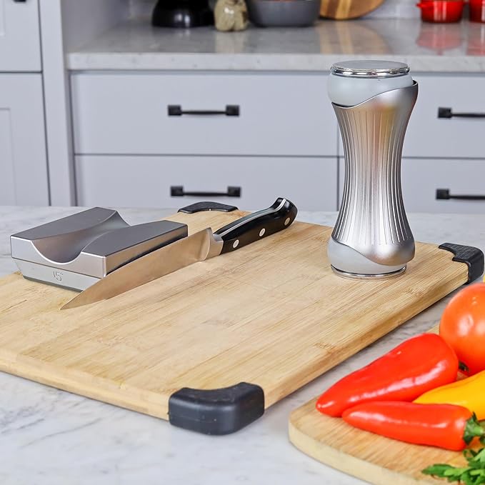 Rolling Knife Sharpener for Kitchen Knives - Sharpening Kit for all Knife Set - 360 & 600 Diamond - 1000 Whetstone & 3000 Ceramic, 4 Angles, CNC Aluminum Alloy Base, Modern Futuristic Aesthetics