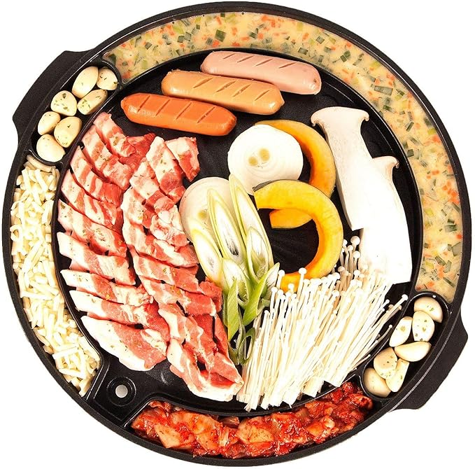 COOKKING - Master Grill Pan, Korean Traditional BBQ Grill Pan - Stovetop Nonstick Indoor/Outdoor Smokeless BBQ Cast Aluminum Grill Pan