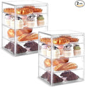 Pastry Display Case, Large Bread Box for Kitchen Countertop, 4 Layers Adjustable Bakery Display Case, Clear Breadbox for Baked Goods Cookie Dessert Cupcake Kitchen Counter, 2 Pack