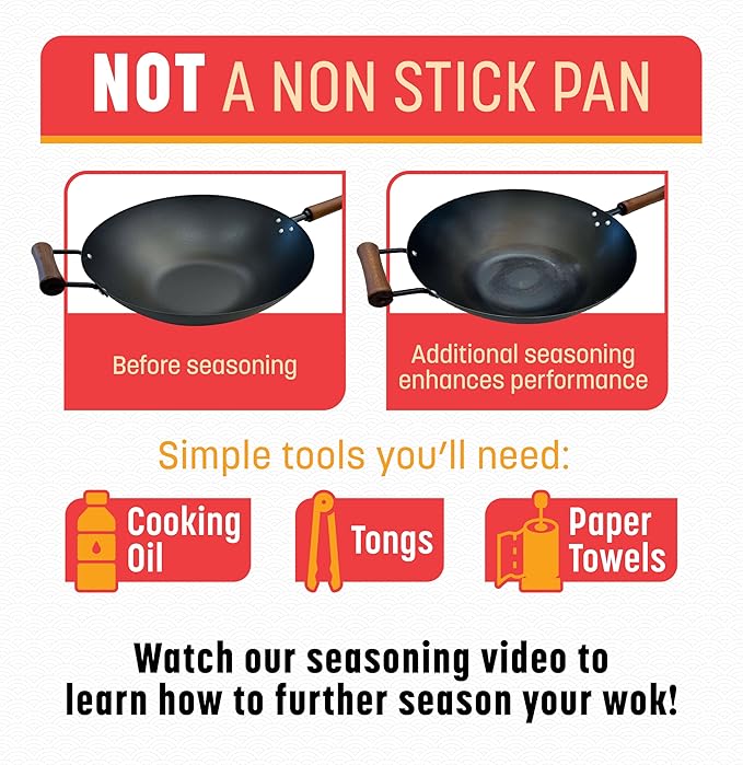 JOYCE CHEN Classic Series 9.5-Inch Preseasoned Carbon Steel Stir Fry Pan