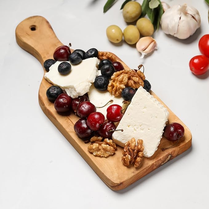 Olive Wood Cutting Board - 27cm (10.6") Handmade Chopping Board with Hanging Hole - Durable Mediterranean Kitchen Board for Cutting, Slicing, and Serving - Rustic Design with Beeswax Finish