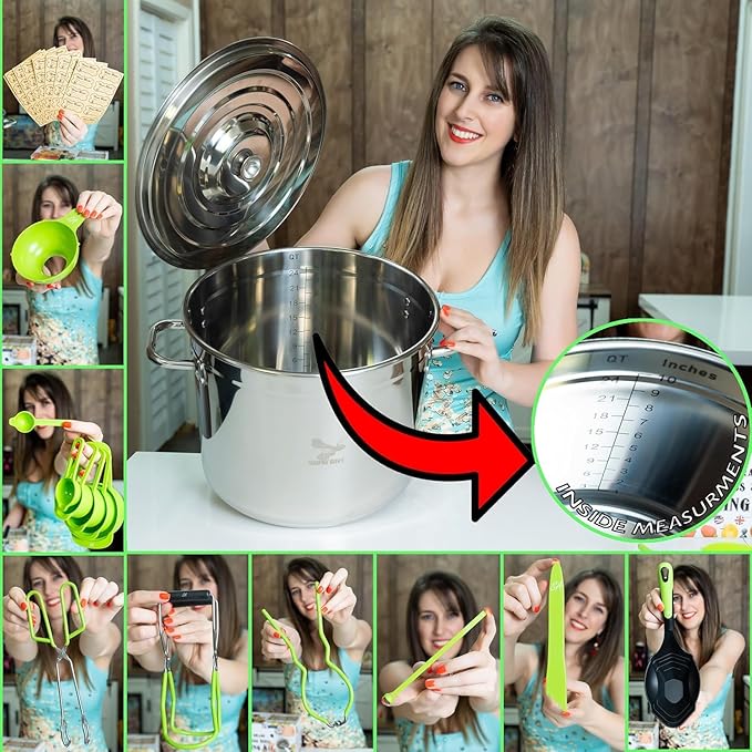 Supa Ant 21.5 Qt. Stainless Steel Water Bath Canning Pot with Canning Supplies Starter Kit -Canning Rack,Food Grade Canning Ladle, Measuring Cups,Funnel,Tongs,Jar Lifter & Wrench,Lid Lifter,90x Labels