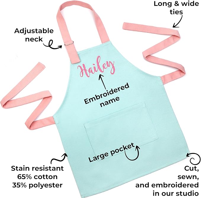 Kids Apron - Embroidered Personalized Cooking Custom Apron with Name, Adjustable, Cotton, with Pockets, for cooking